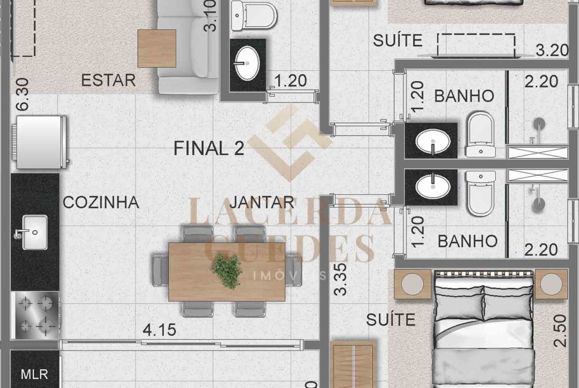 Planta de apartamento do Alpha Side Toninhas