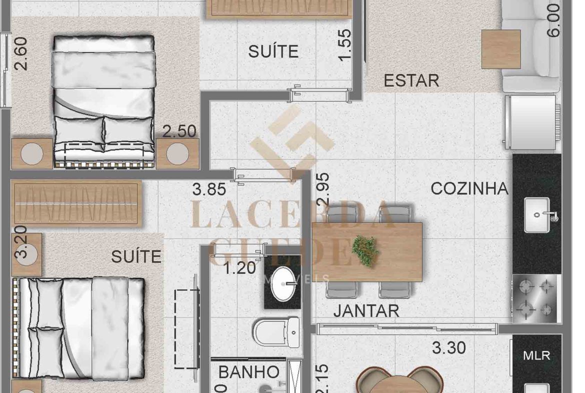 Planta de unidade do empreendimento Alpha Side