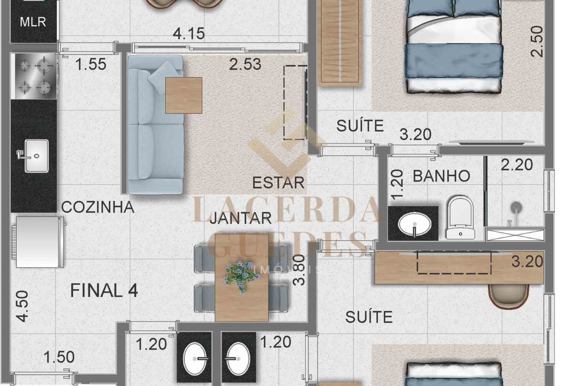Planta de apartamento do empreendimento nas Toninhas
