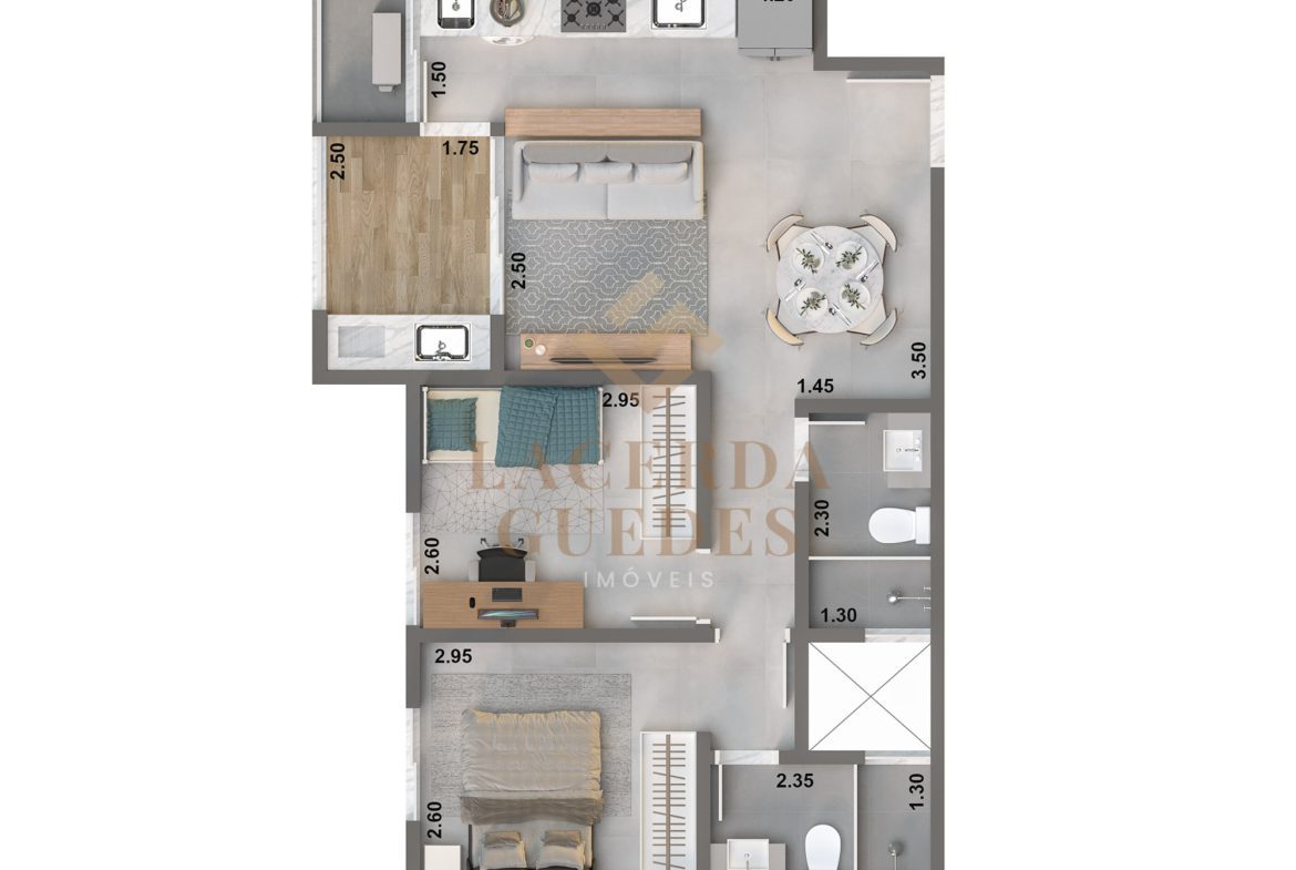 Planta de apartamento de 2 dormitórios do Kawakubo Residencial