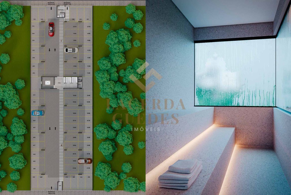 Implantação e perspectiva interna do Kawakubo Residencial