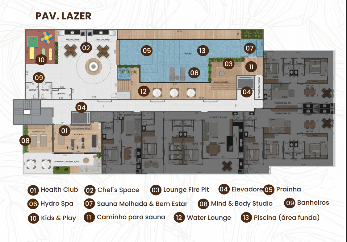 Planta do pavimento de lazer do Olive Itaguá
