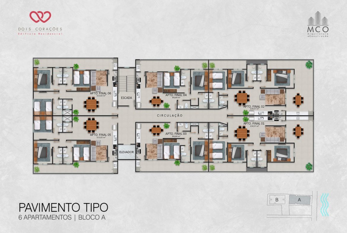Planta do pavimento do Residencial Dois Corações