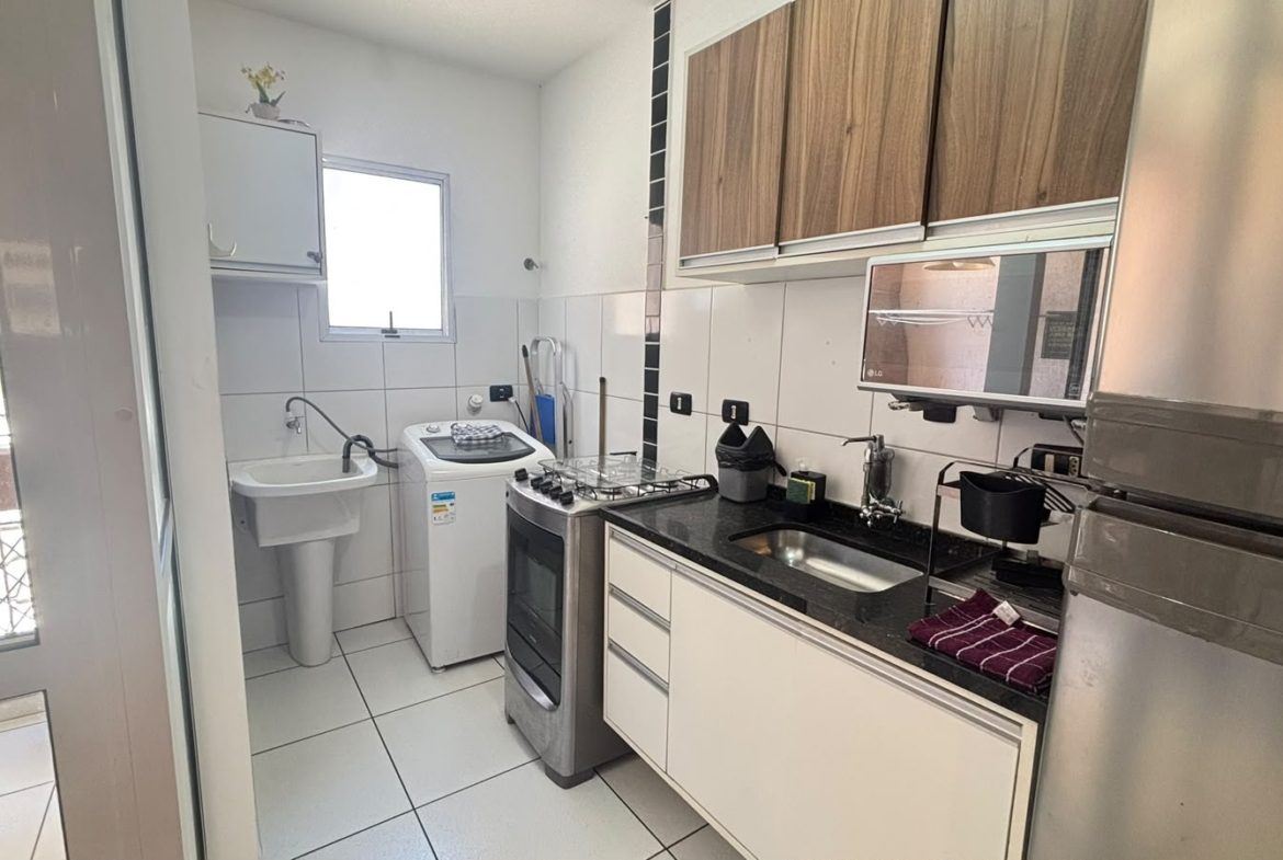 Cozinha do apartamento de 57 m² no Centro de Ubatuba