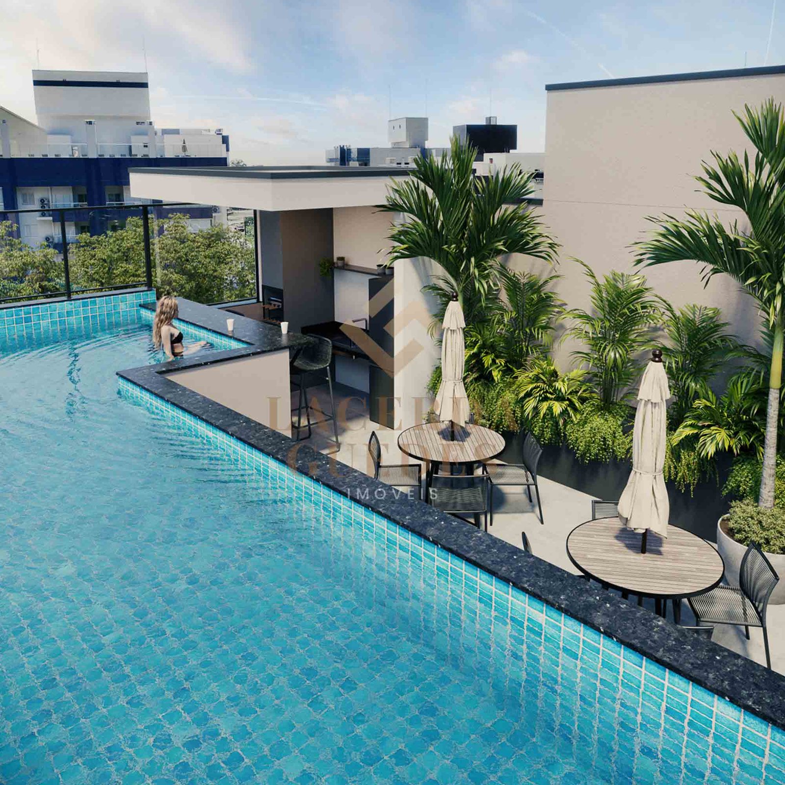 alpha-side-toninhas-area-lazer Perspectiva da piscina do Alpha Side Toninhas