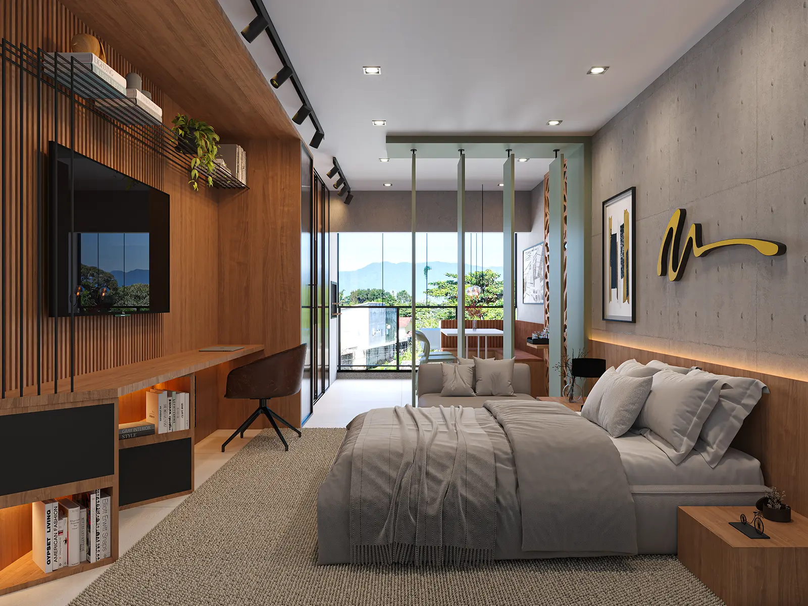 lancamento-na-planta-em-ubatuba-itagua-olive-loft Interior de loft do empreendimento Olive no Itaguá