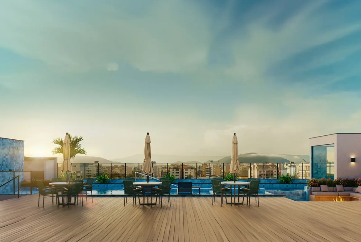 Rooftop com área de lazer do Olive no Itaguá em Ubatuba