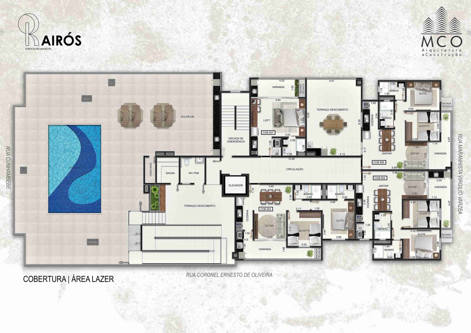 loft-centro-ubatuba-residencial-kairos (2) Planta do rooftop com piscina e áreas de lazer do Residencial Kairós