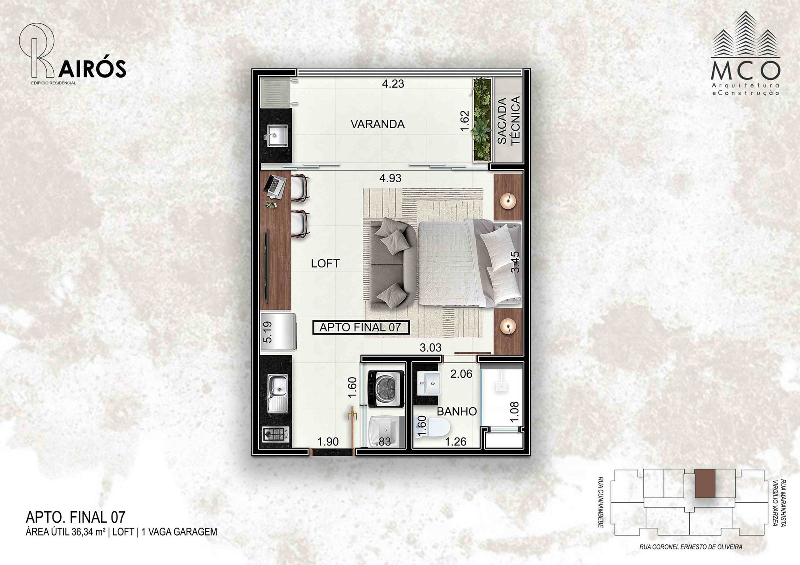 loft-centro-ubatuba-residencial-kairos (3) Planta do loft de 36,81 m² no Residencial Kairós