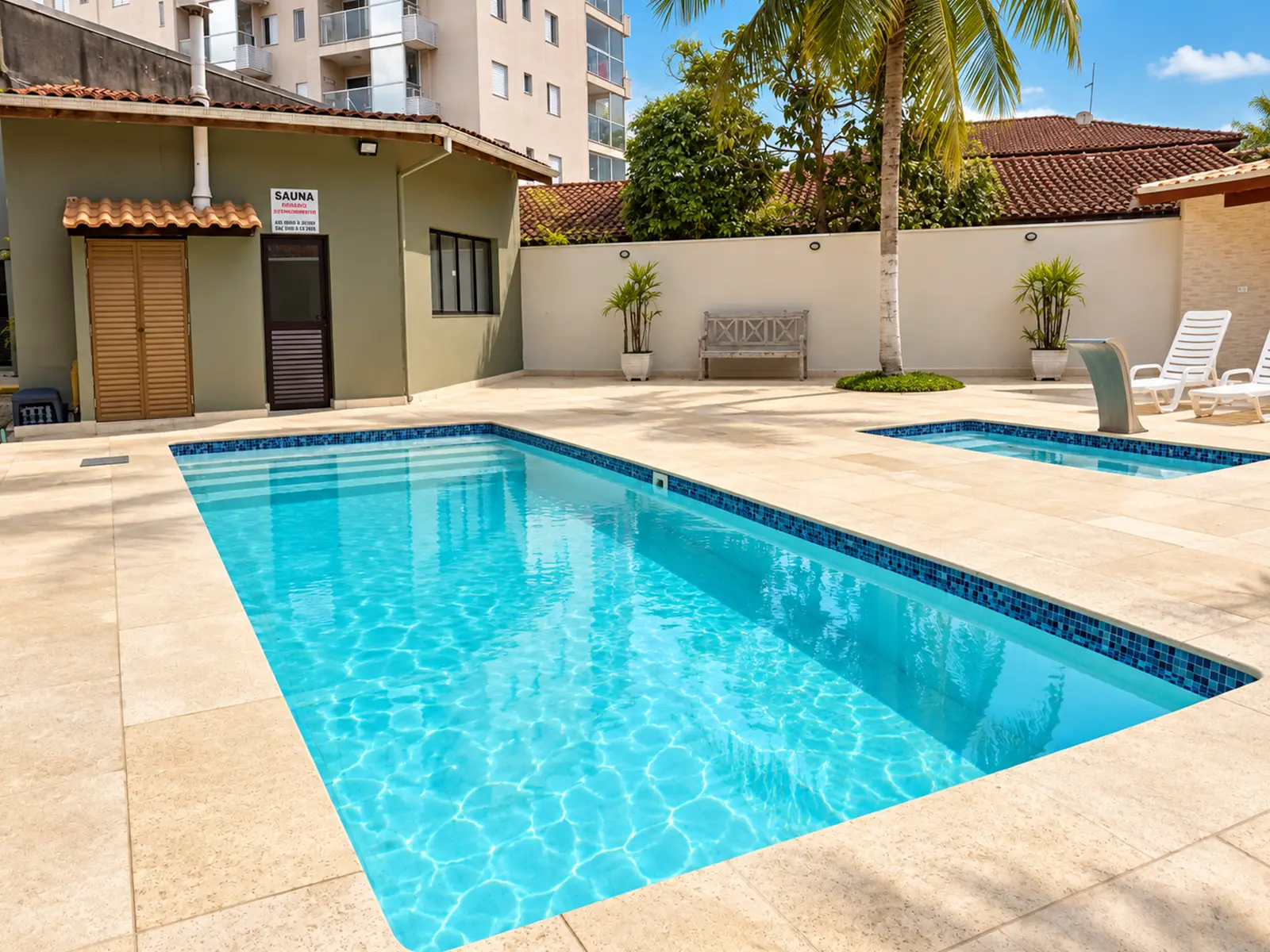 apartamento-centro-ubatuba-90m2-lg105-piscina-lazer Área de lazer do condomínio com piscina