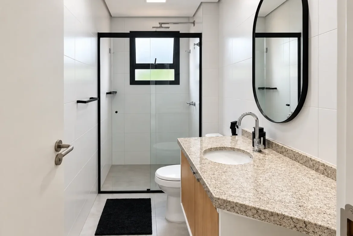Banheiro do apartamento de 112 m² no Duo Itaguá