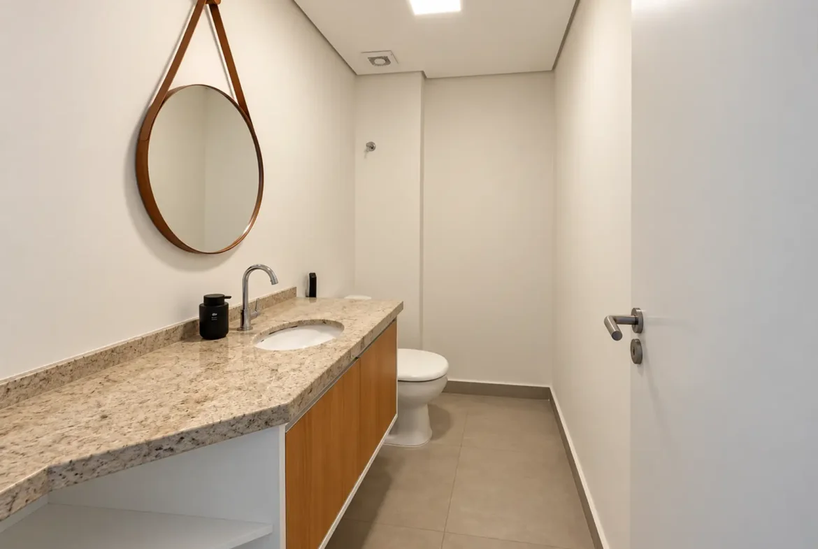 Lavabo do apartamento de 112 m² no Duo Itaguá