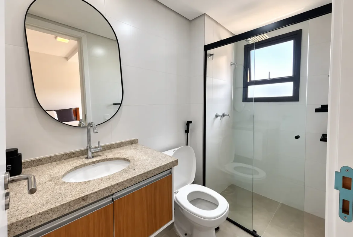 Banheiro do apartamento de 85 m² no Duo Itaguá