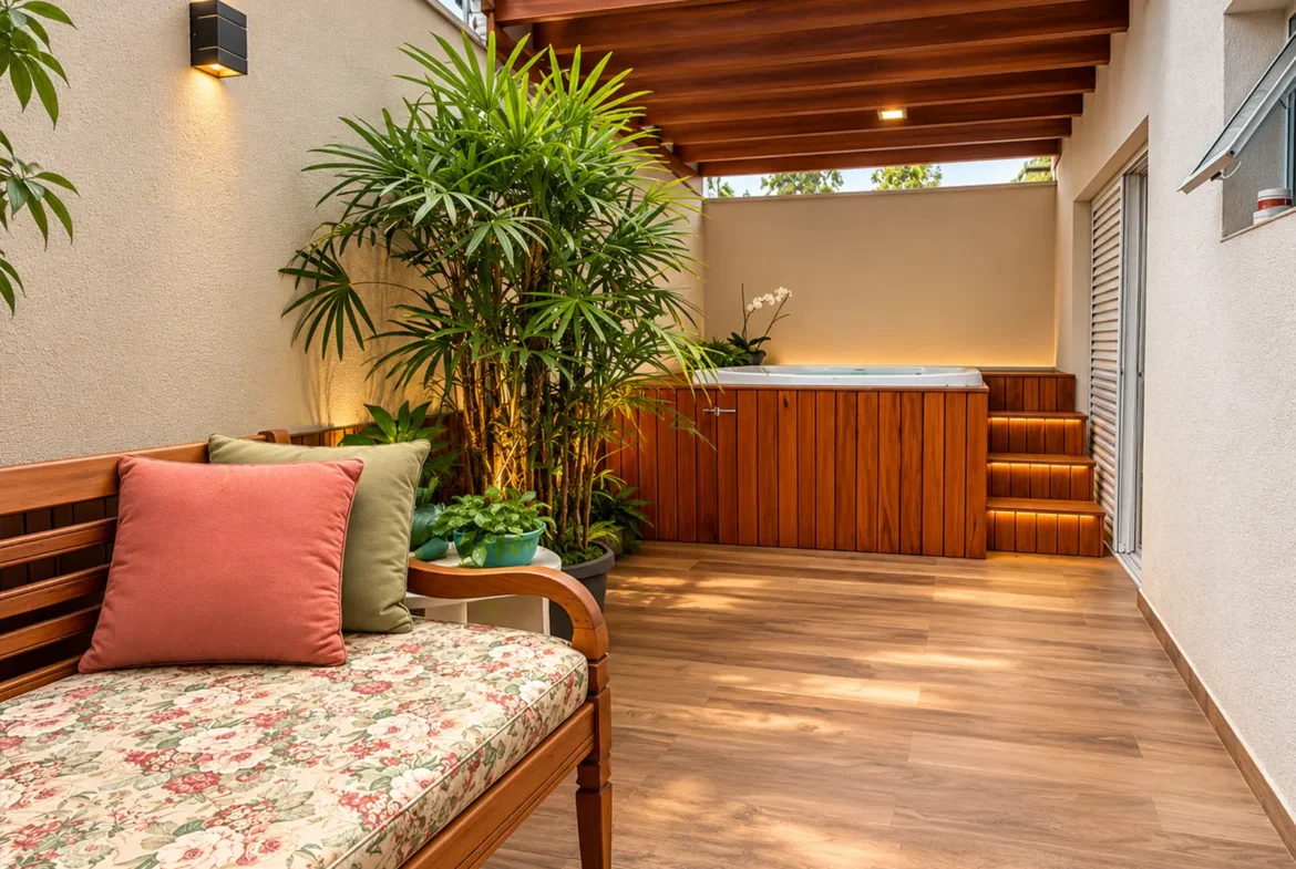 Garden com pergolado e hidromassagem do apartamento LG104