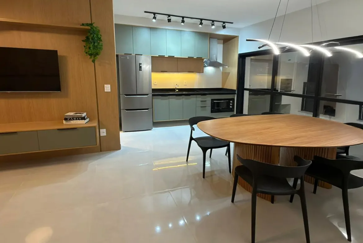 Cozinha integrada do apartamento no Residencial Vie Saine