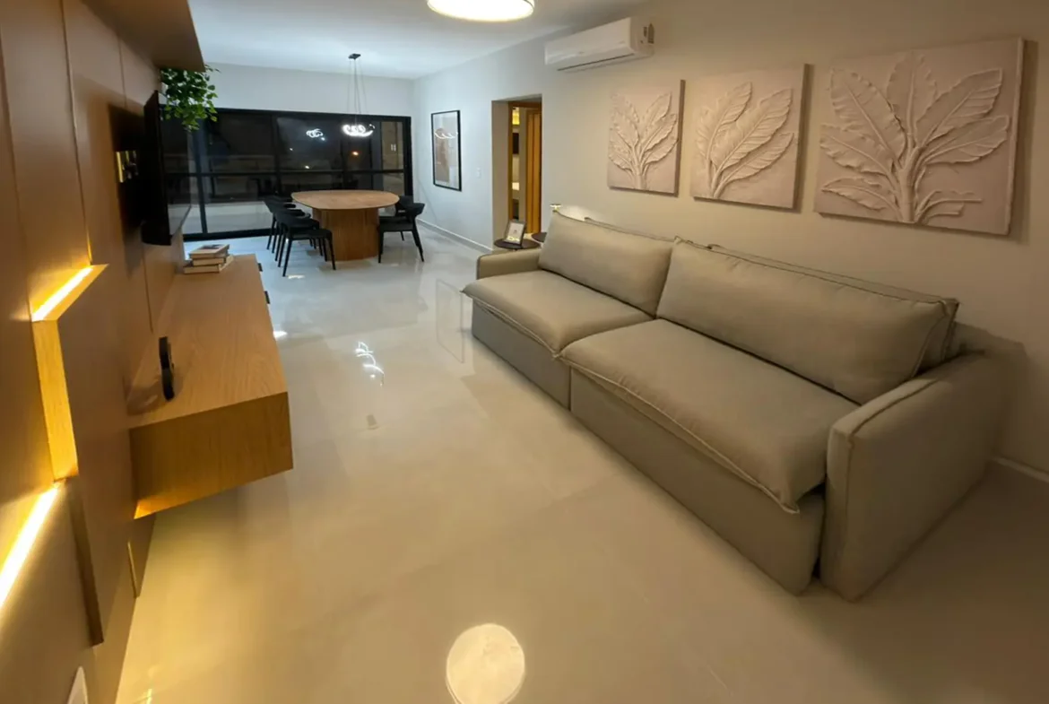 Sala integrada do apartamento de 74 m² no Residencial Vie Saine