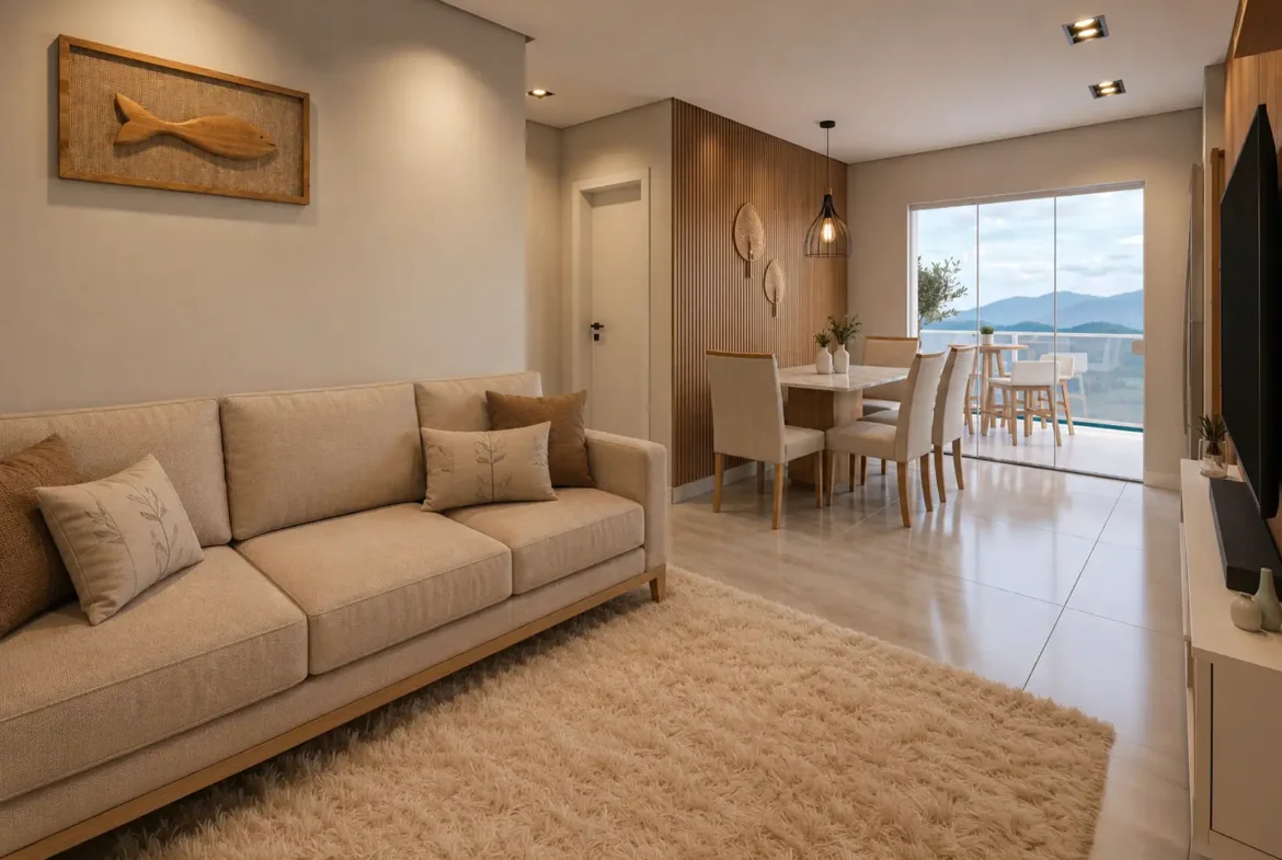 Perspectiva da sala do Residencial Kaá em ubatuba