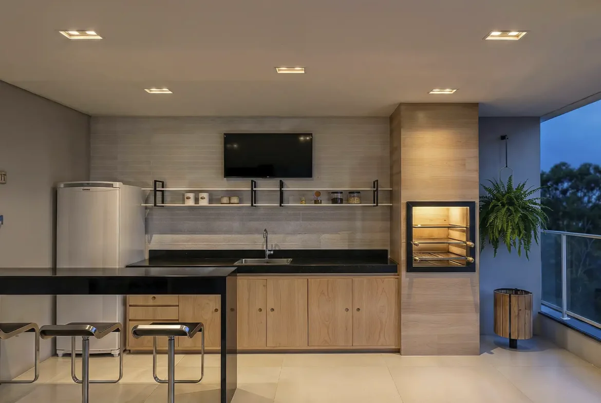 Perspectiva da área gourmet do Residencial Kaá