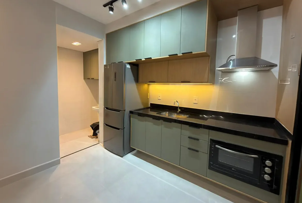 Cozinha do apartamento de 74 m² nas Toninhas