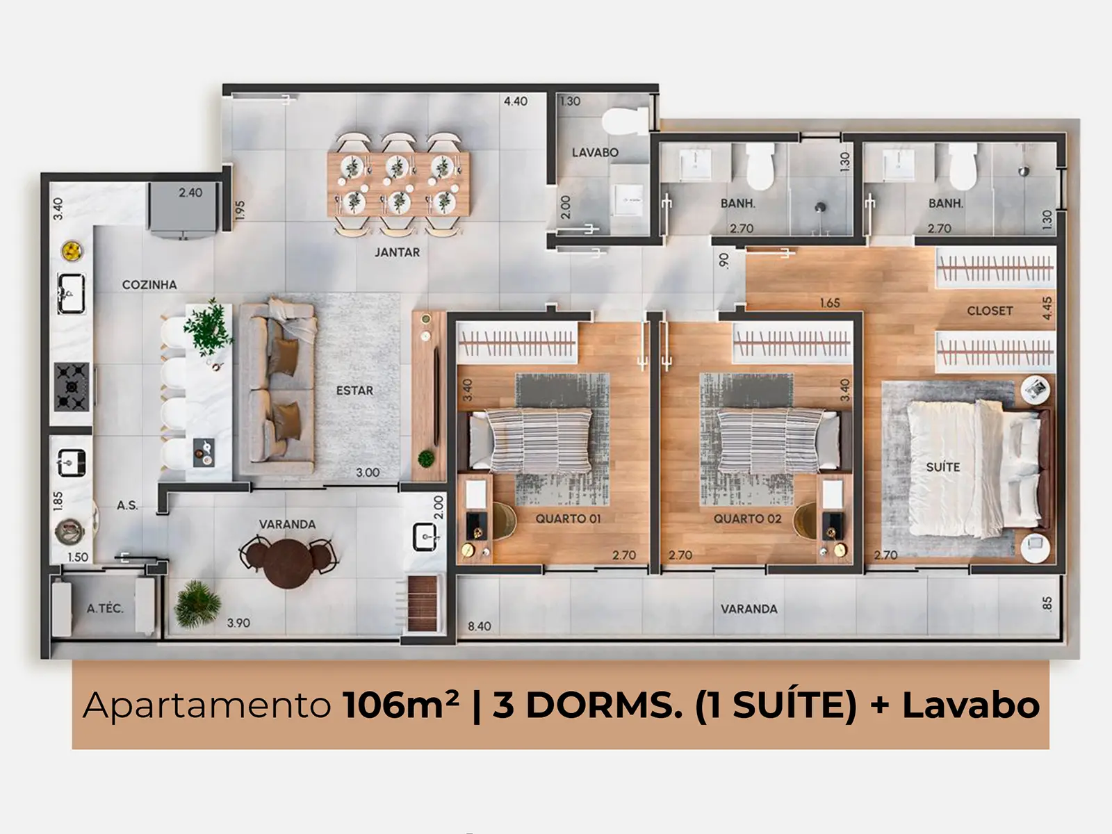 residencial-viena-centro-ubatuba-planta-106m2 Planta de apartamento de 106,20 m² do Residencial Viena
