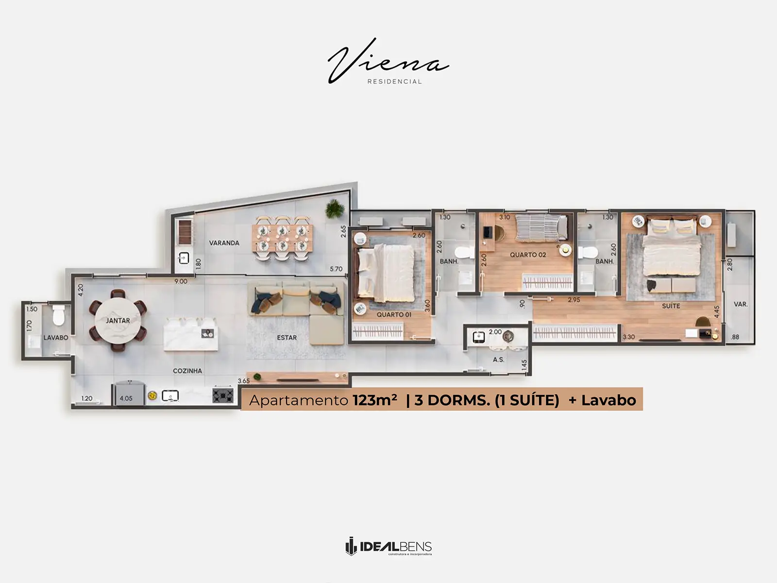 residencial-viena-centro-ubatuba-planta-123m2 Planta de apartamento de 123,20 m² do Residencial Viena