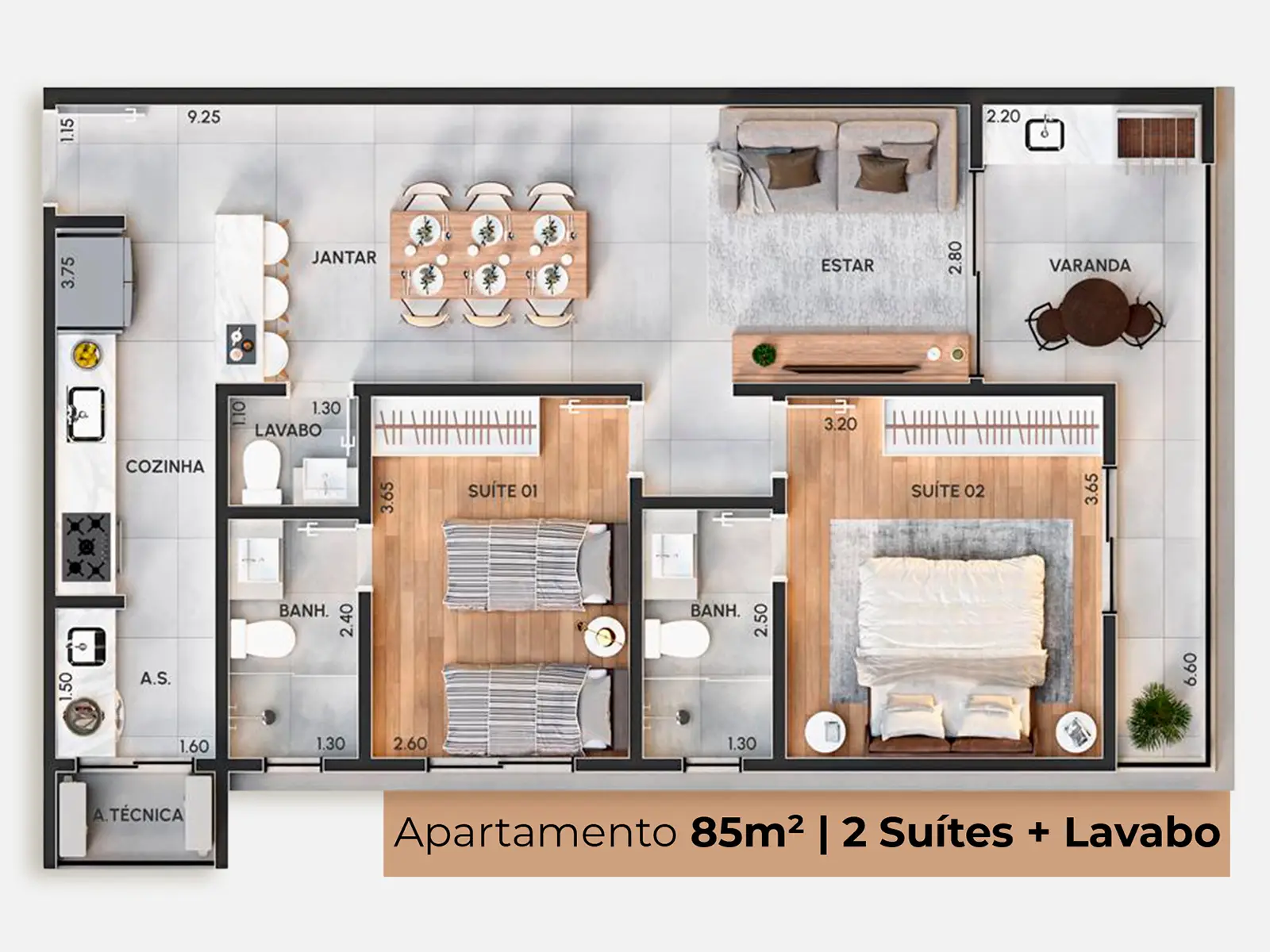 residencial-viena-centro-ubatuba-planta-85m2 Planta de apartamento de 85 m² do Residencial Viena