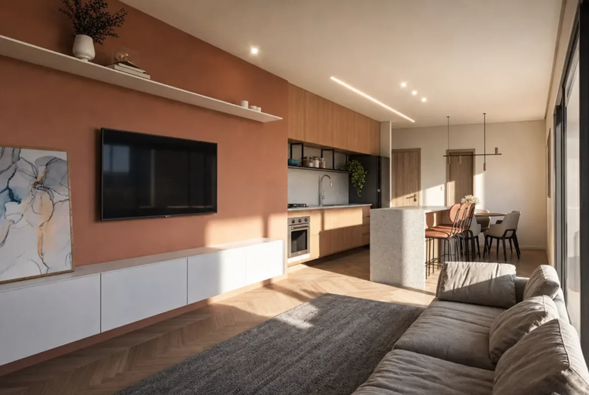 Perspectiva da sala de apartamento do Residencial Viena