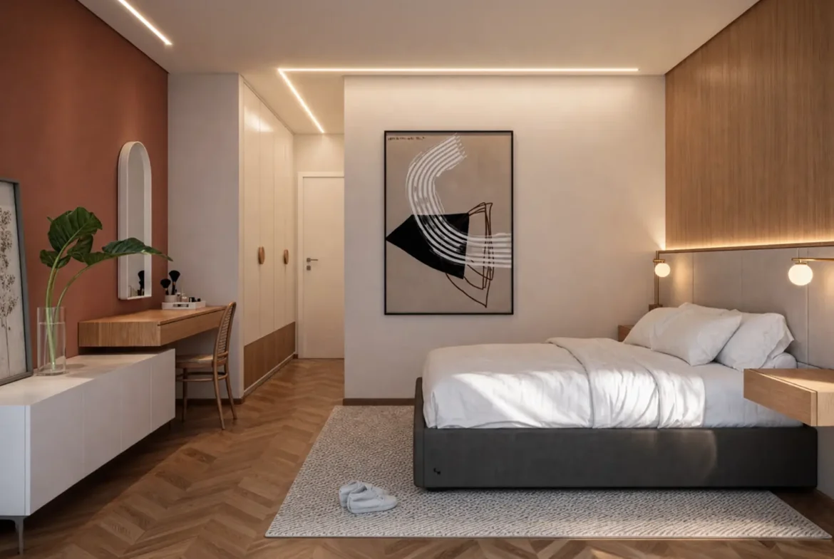 Perspectiva de suíte de apartamento do Residencial Viena