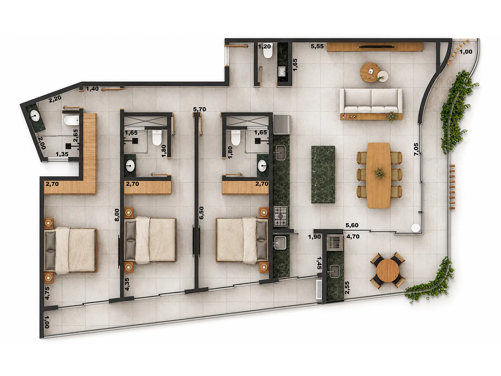rio-residencial-ubatuba-lancamento-preco-de-custo-16 Planta Tipo 2 de 150,10 m² do Rio Residencial