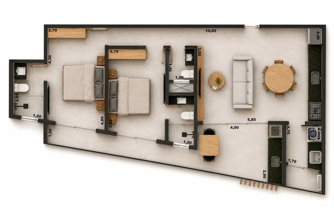 Planta Tipo 3 de 91,78 m² do Rio Residencial