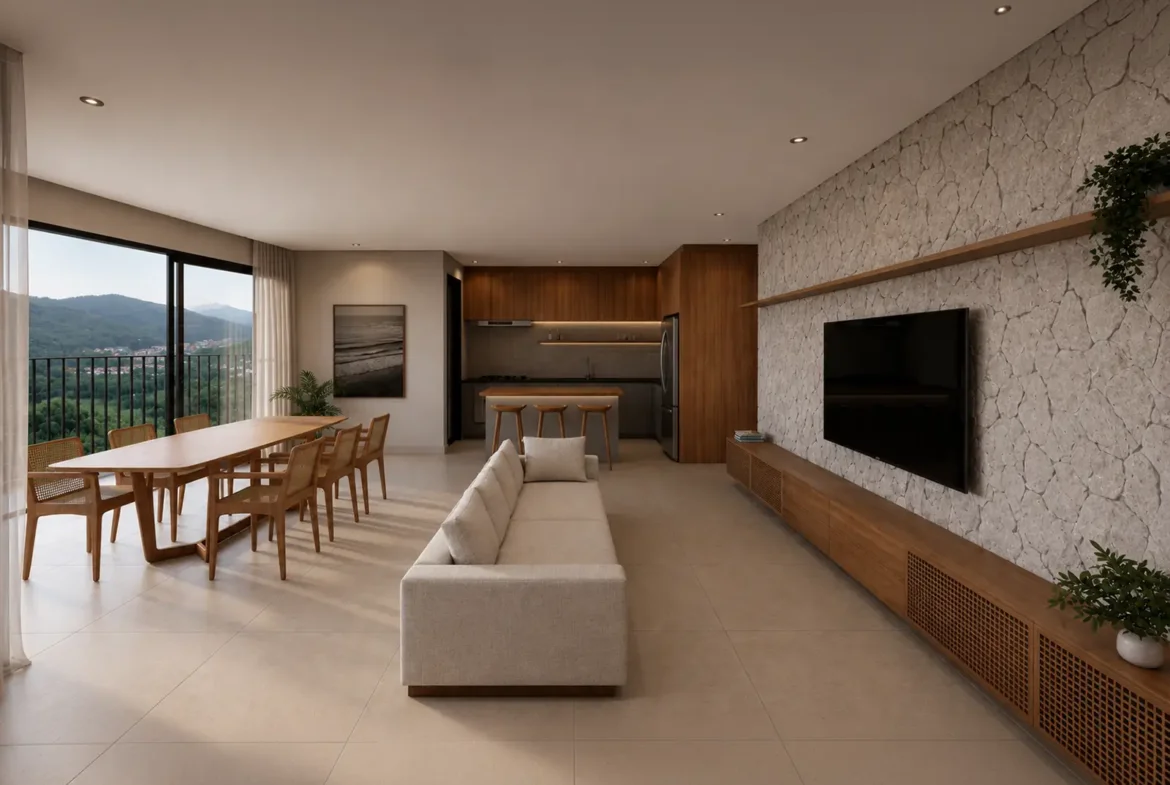 Perspectiva da sala de estar do Rio Residencial