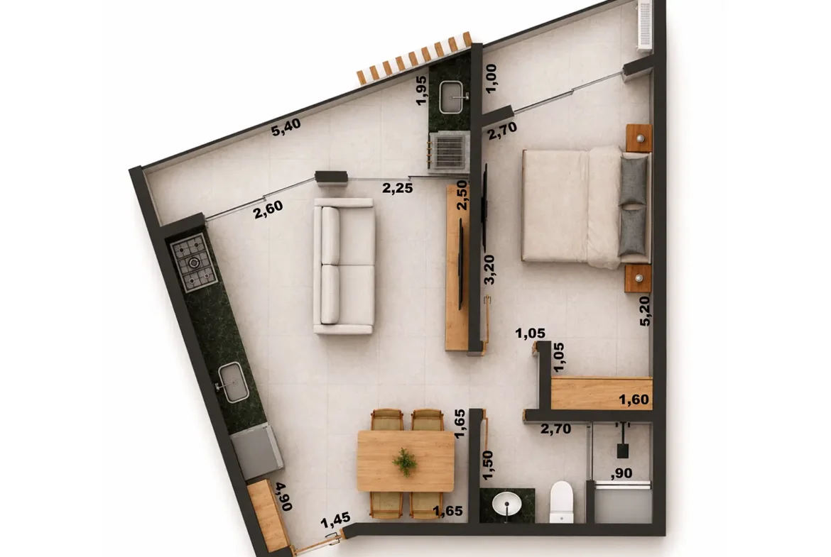Planta Tipo 6 de 50,44 m² do Rio Residencial