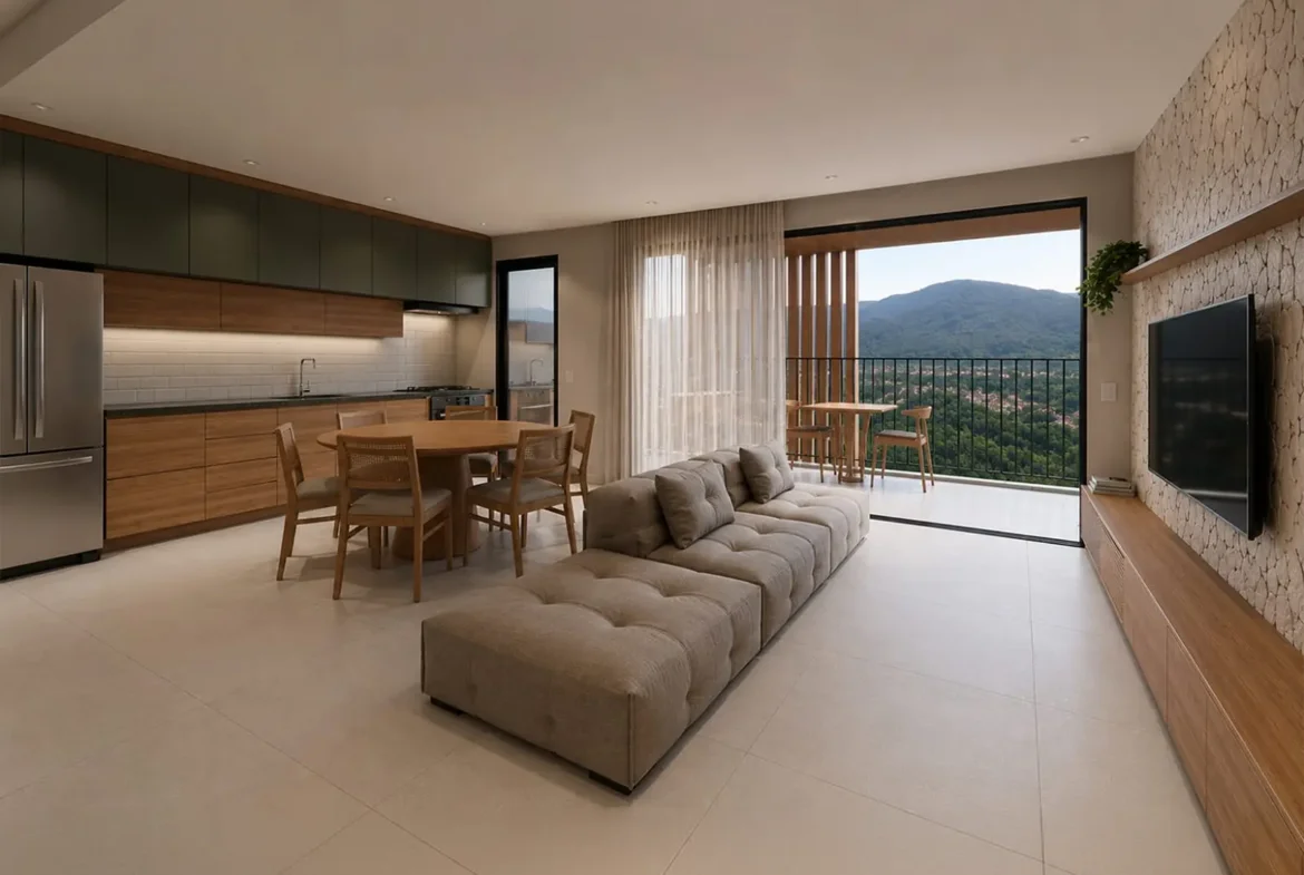 Perspectiva interna de apartamento do Rio Residencial