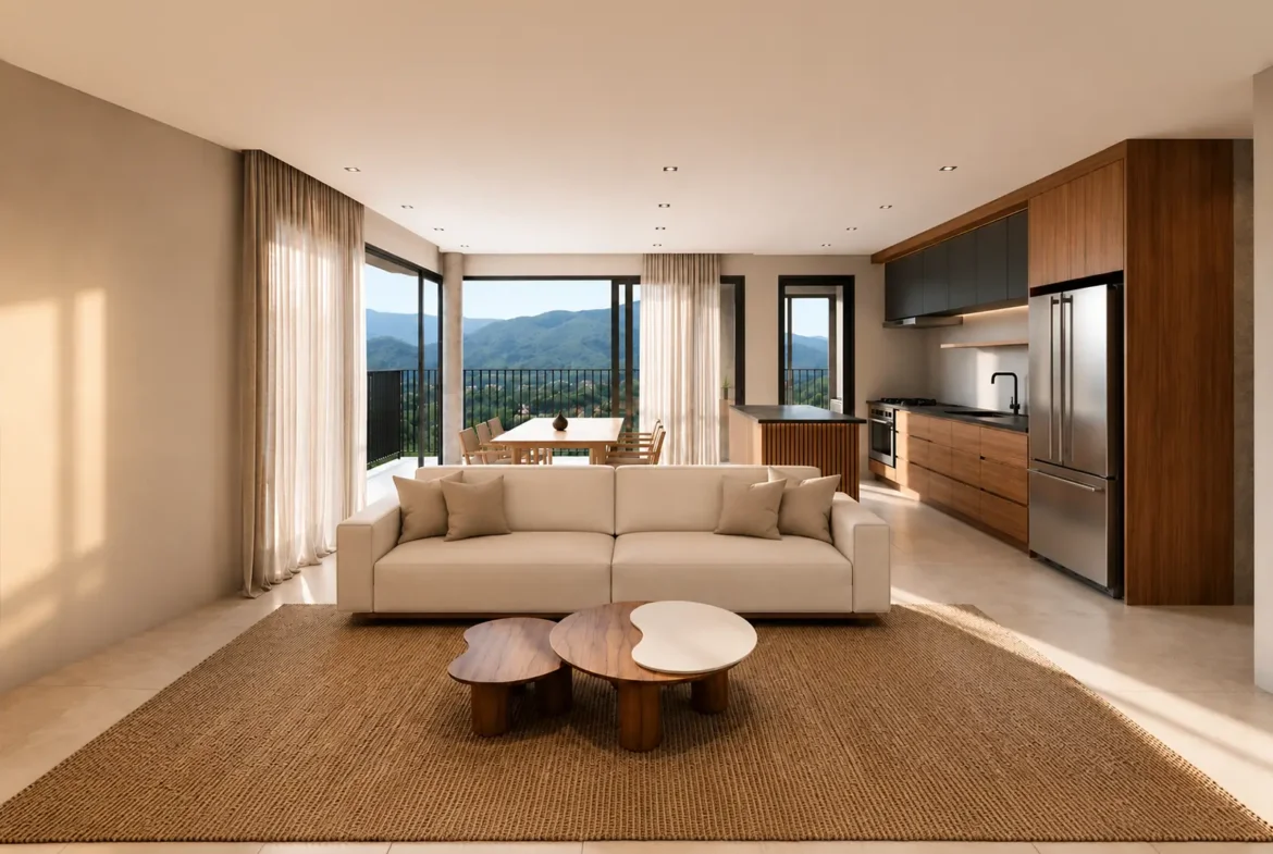 Perspectiva da sala de apartamento do Rio Residencial